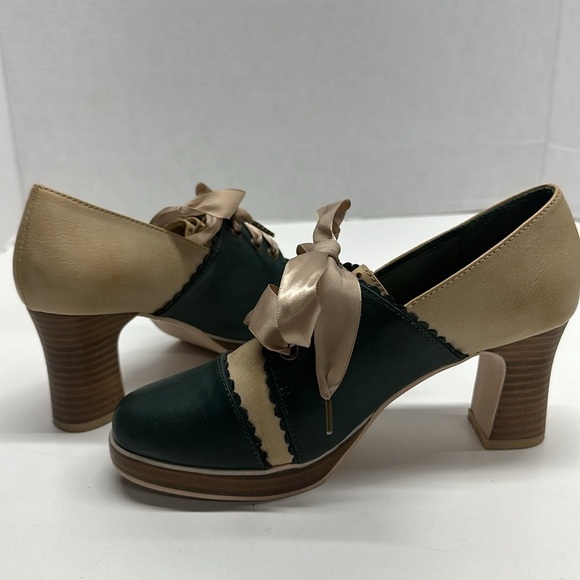 Alice and the Pirates Christopher Shoes High Heels Lace Up Shoes Tan Green US 7 - Picture 7 of 11